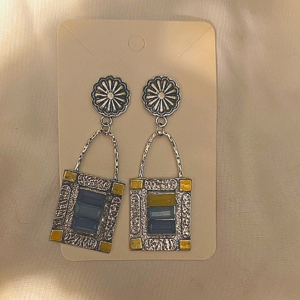 Silver and Gold Geometric Dangle Earrings